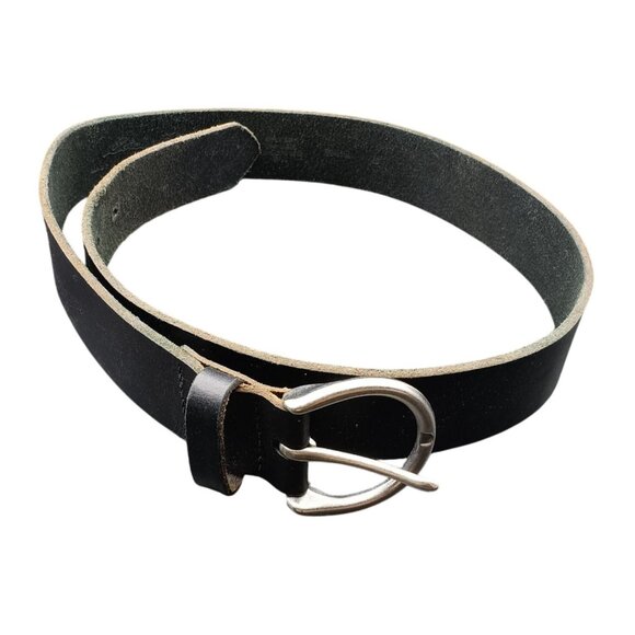 Vintage Eddie Bauer Black Leather Belt with Silver Buckle Size Small - Picture 1 of 4